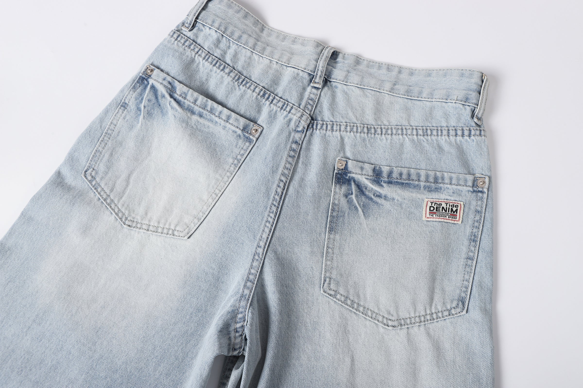 DONOTLOGO Retro Blue Baggy Denim Pants | Unisex Y2K Wide Leg Trousers with Natural Whiskering & Fade | High Street Relaxed Fit Bottoms