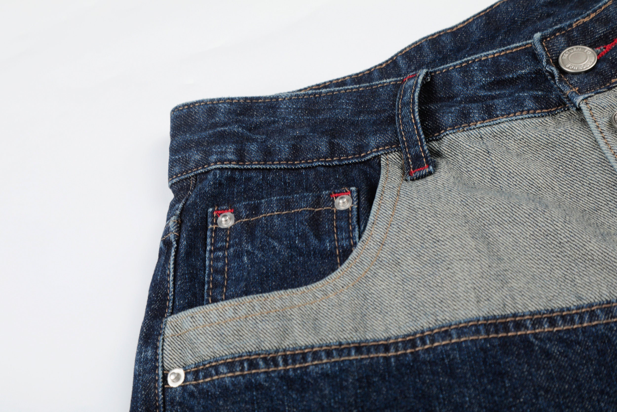 DONOTLOGO Vintage Denim Revival Collection | Unisex Relaxed Fit Patchwork Cropped Pants | Bold Contrast Stitching & Button-Fly Detail with Vintage Wash Finish