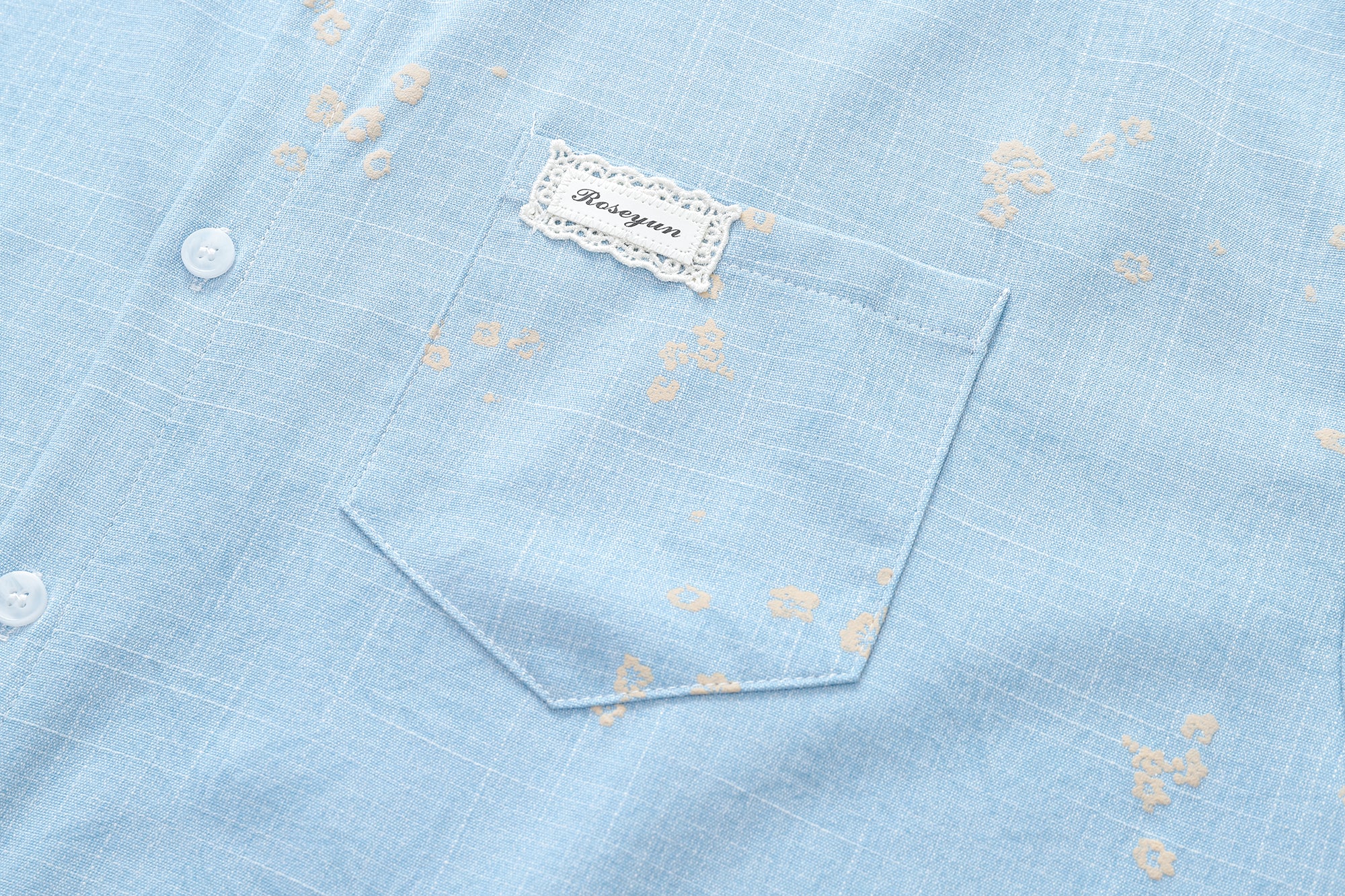 DONOTLOGO Soft Breeze Collection | Unisex Relaxed Fit Linen-Cotton Blend Shirt | Delicate Beige Floral Print Short Sleeve Top with Vintage Chest Pocket Detail