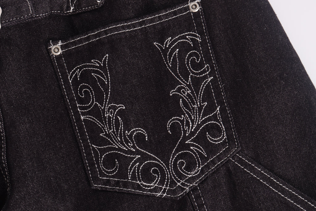 DONOTLOGO Gothic Streetwear Aesthetic | Unisex Oversized Baggy Jeans | Raw Denim with Double Belt Loops, Vine Embroidery & Structural Seams
