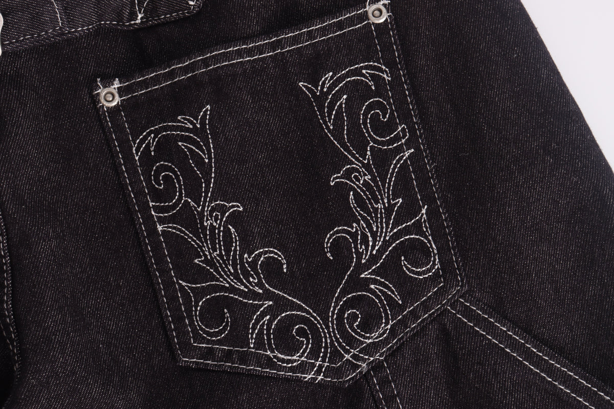 DONOTLOGO Gothic Streetwear Aesthetic | Unisex Oversized Baggy Jeans | Raw Denim with Double Belt Loops, Vine Embroidery & Structural Seams