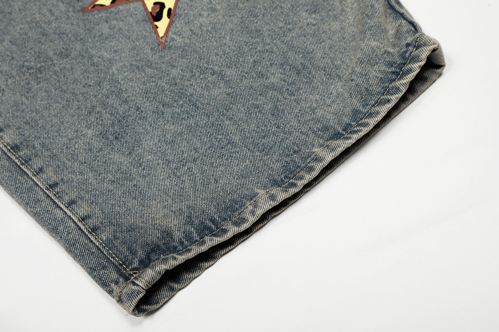 DONOTLOGO Urban Streetwear Collection | Unisex Relaxed Silhouette Jeans | Bold Leopard Star Motif & Soft Denim Fabric