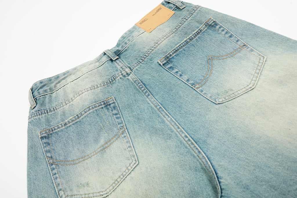 DONOTLOGO Urban Heritage Collection | Unisex Oversized Cropped Denim | Retro Aesthetic High-Rise Wide-Leg Bottoms with Authentic Fade Detail