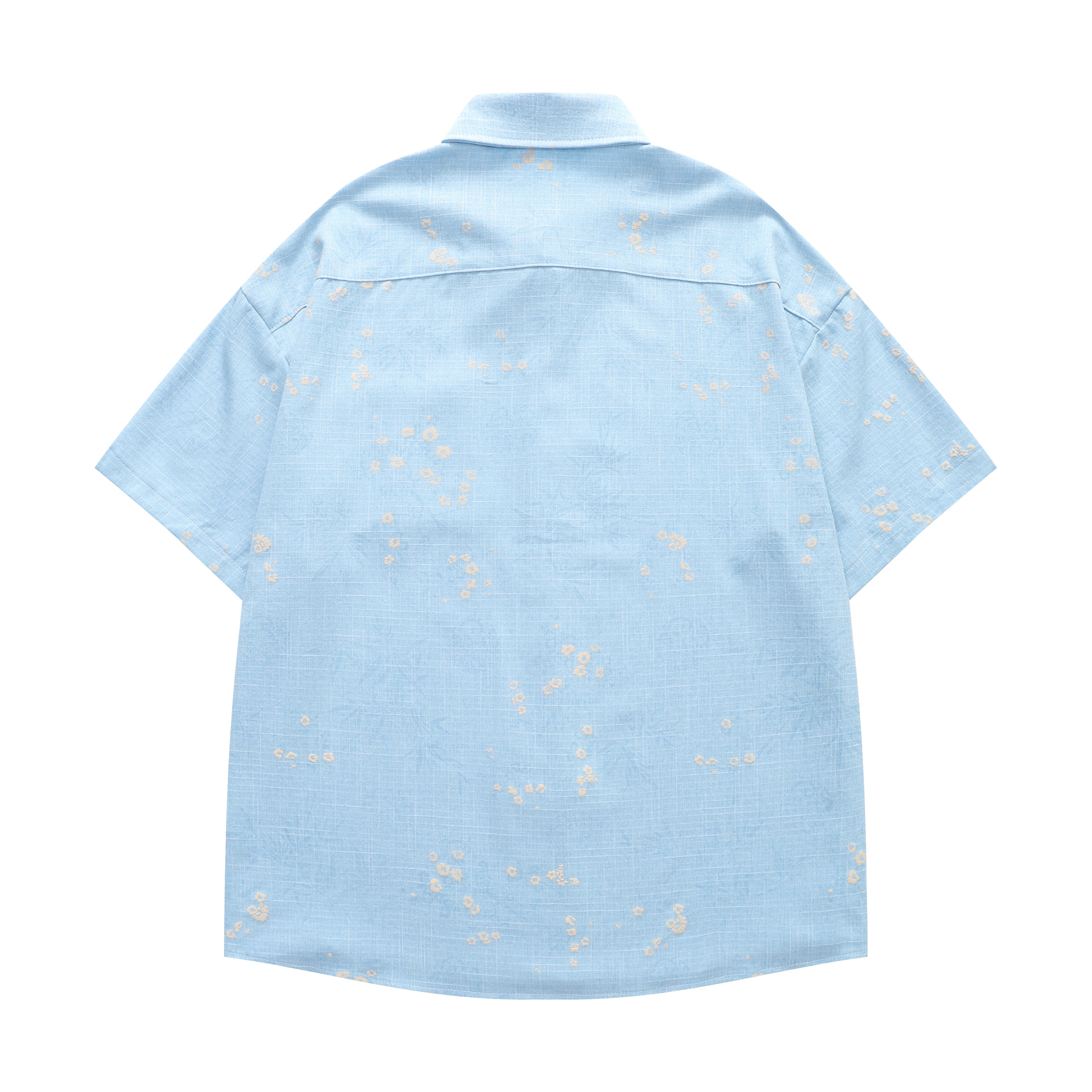 DONOTLOGO Soft Breeze Collection | Unisex Relaxed Fit Linen-Cotton Blend Shirt | Delicate Beige Floral Print Short Sleeve Top with Vintage Chest Pocket Detail