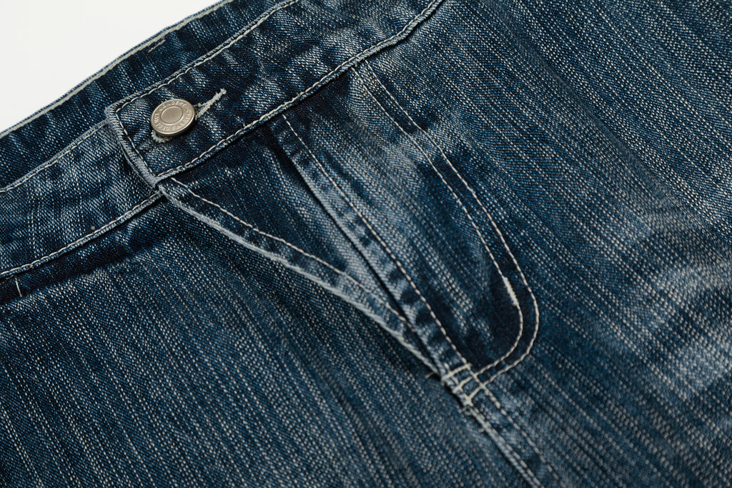 DONOTLOGO Urban Heritage Collection | Unisex Oversized Washed Denim | Retro Aesthetic High-Rise Wide-Leg Bottoms with Authentic Cat Whisker & Bamboo Detail