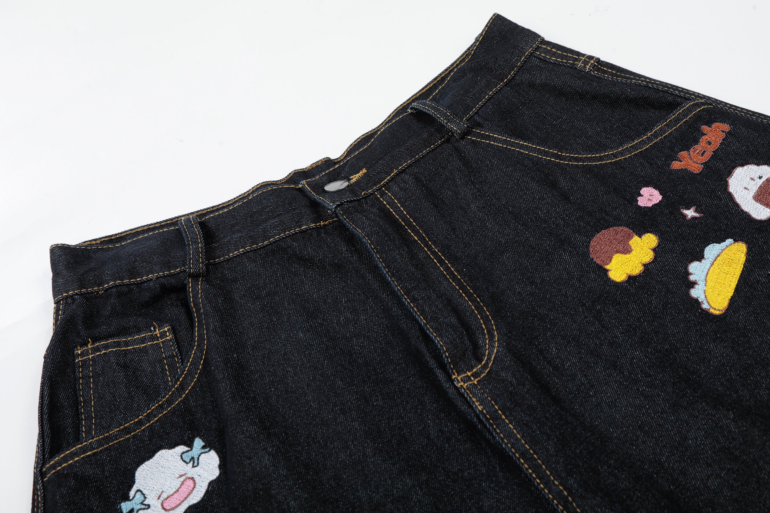 Unisex Cartoon Embroidered Denim