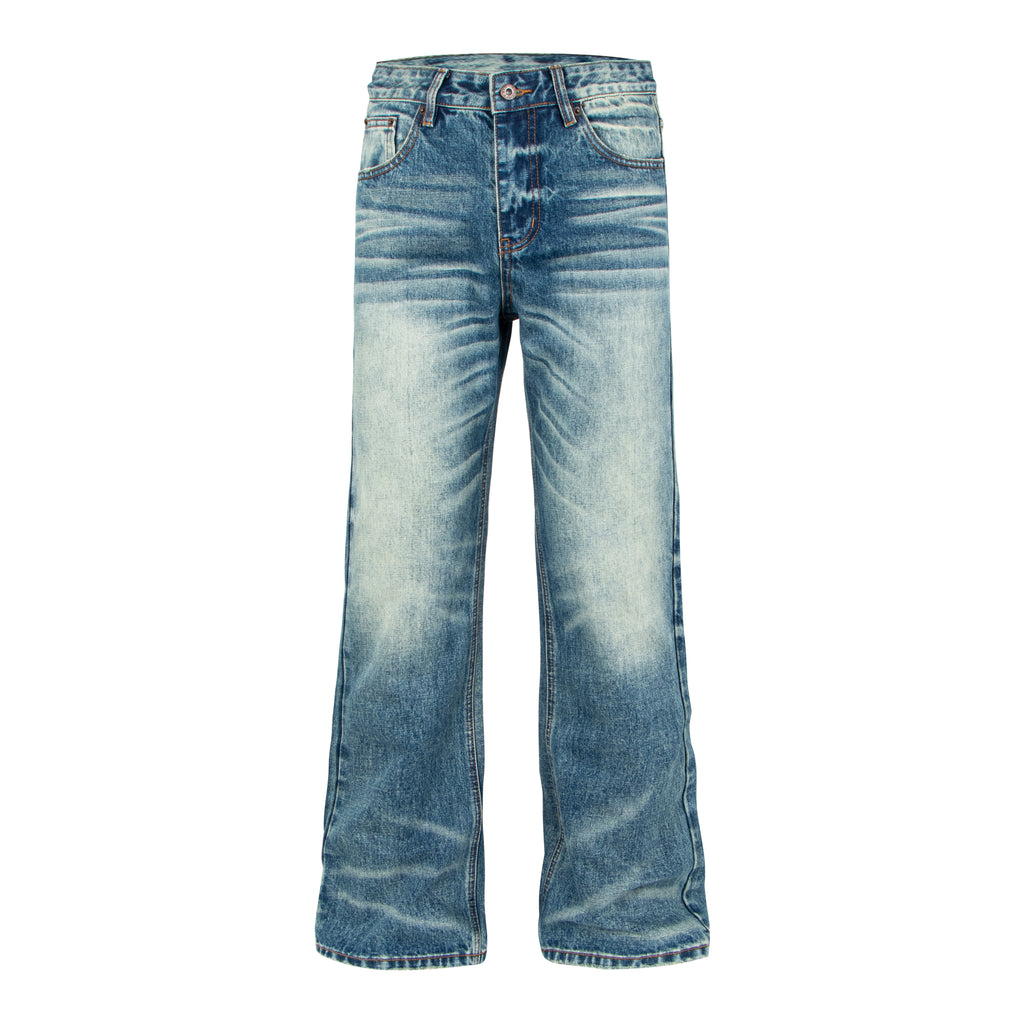 Vintage Distressed Straight-Leg Denim Jeans