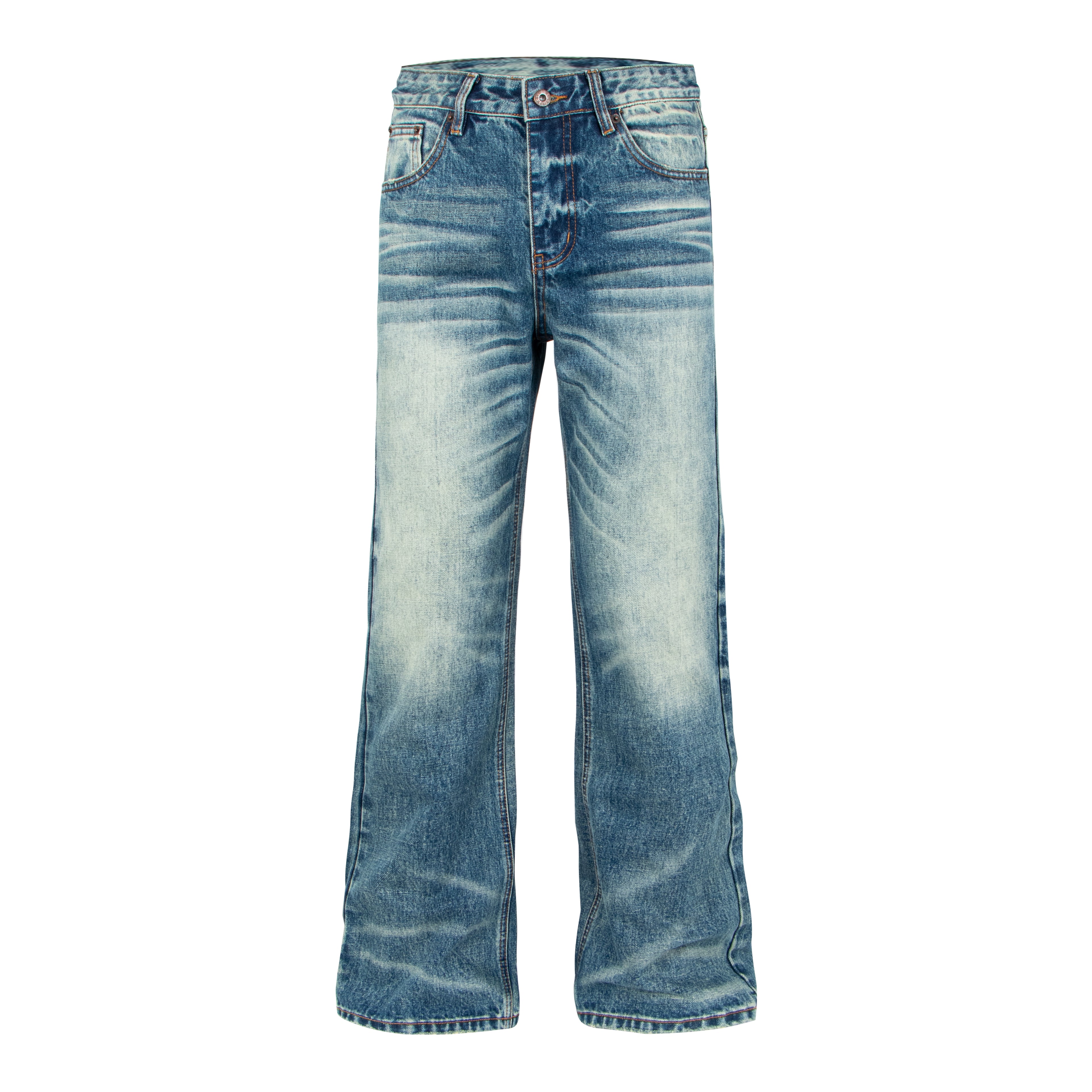 Vintage Distressed Straight-Leg Denim Jeans