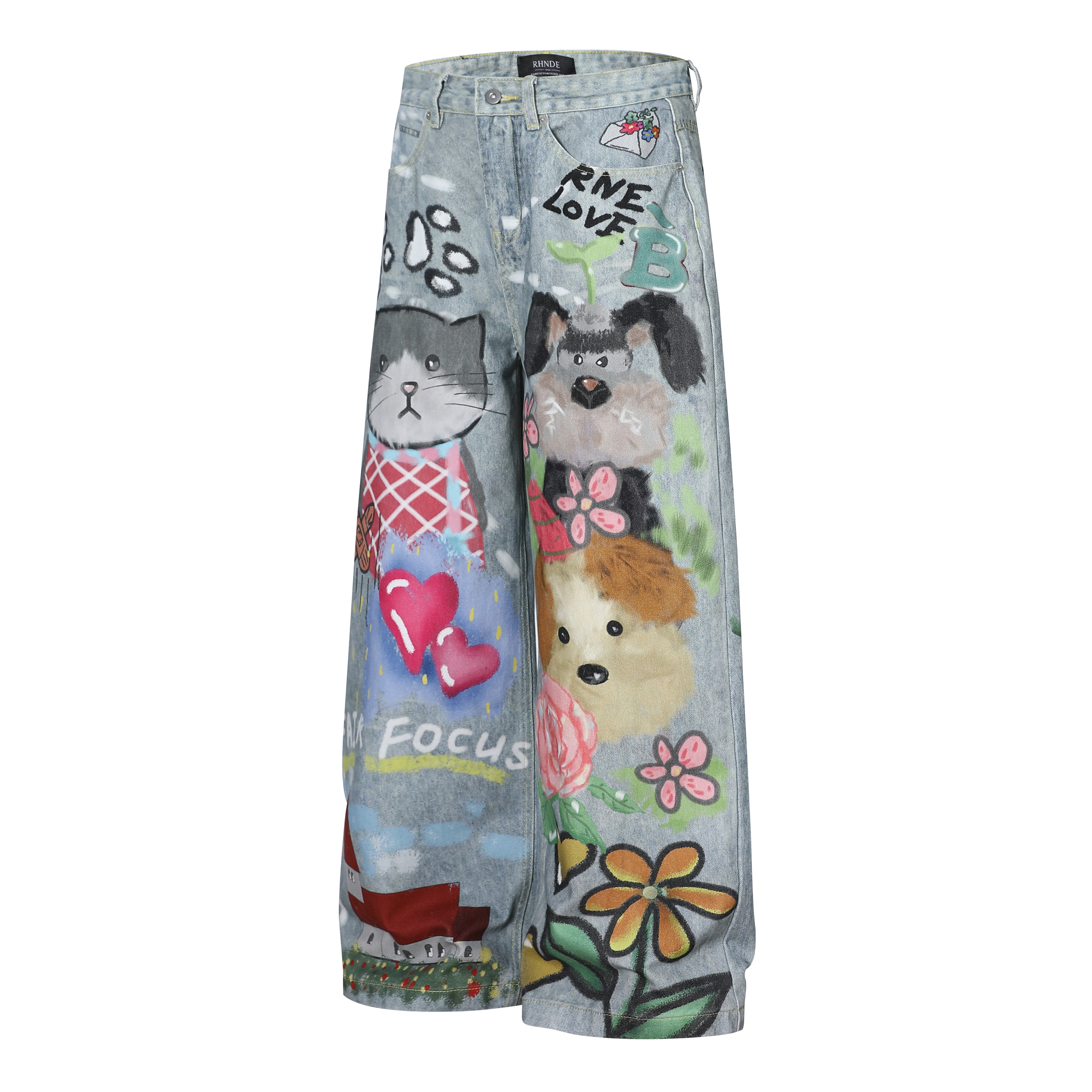 Unisex Cartoon Print Denim Jeans