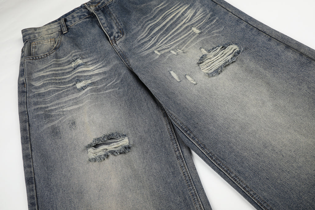 DONOTLOGO Urban Edge Collection | Unisex Relaxed Fit Denim Jeans | Bold Cat Whisker Seaming & Faded Wash Finish with Classic Cotton Denim Fabric
