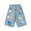 DONOTLOGO Unisex Flower Patch Denim Shorts | Light Wash, High-Waist | Loose Fit Summer Must-Have