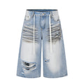 DONOTLOGO Urban Streetwear Collection | Unisex Relaxed Fit Denim Shorts | Bold Ripped Motif & Drawstring Detail with Classic Cotton Denim Fabric