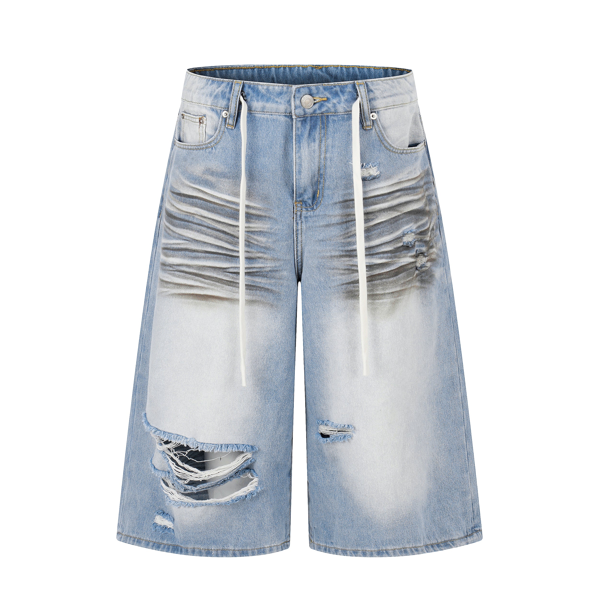 DONOTLOGO Urban Streetwear Collection | Unisex Relaxed Fit Denim Shorts | Bold Ripped Motif & Drawstring Detail with Classic Cotton Denim Fabric