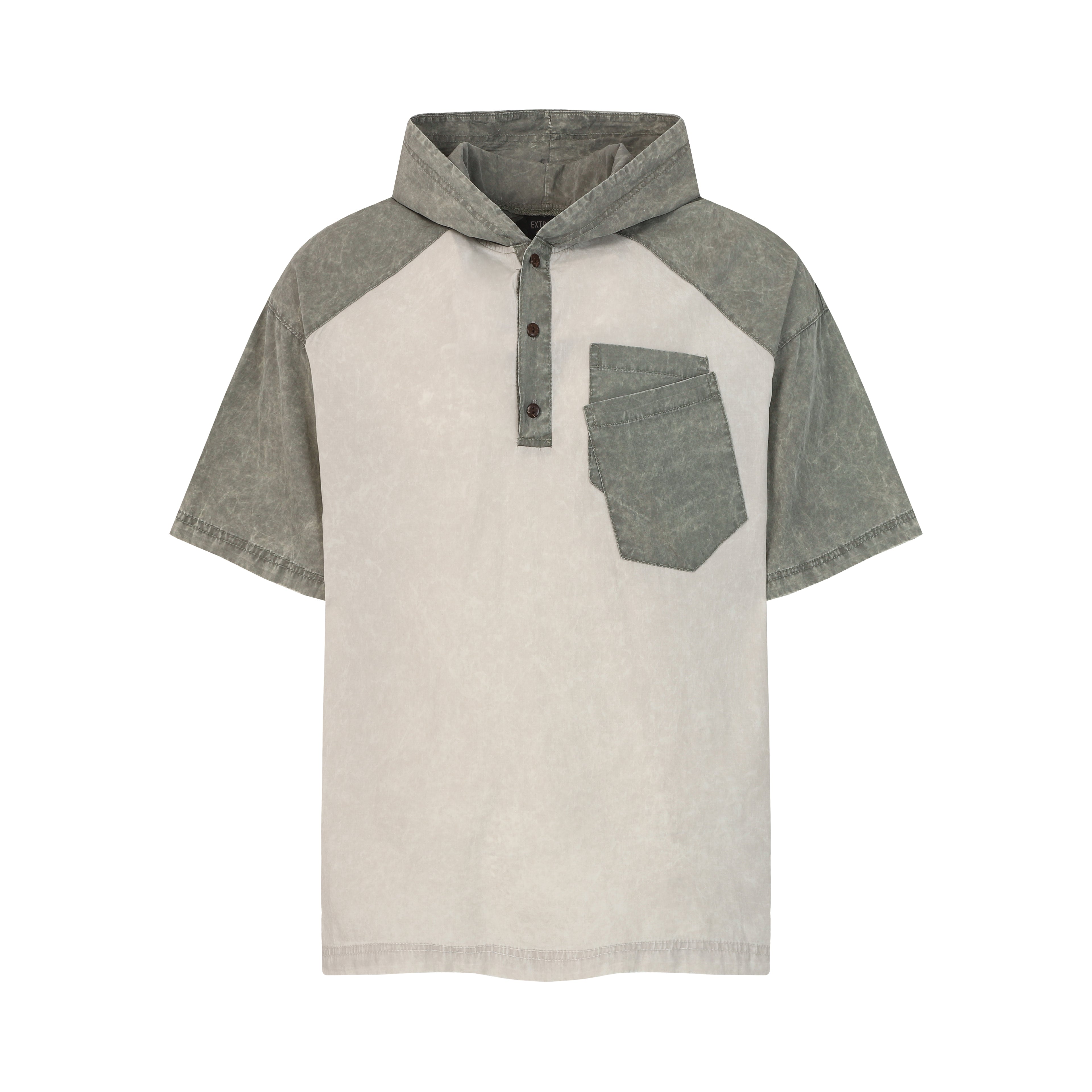 DONOTLOGO Urban Utility Collection | Unisex Relaxed Fit Hooded Tee | Bold Raglan Colorblocking & Functional Chest Pocket with Soft Washed Cotton Blend Fabric