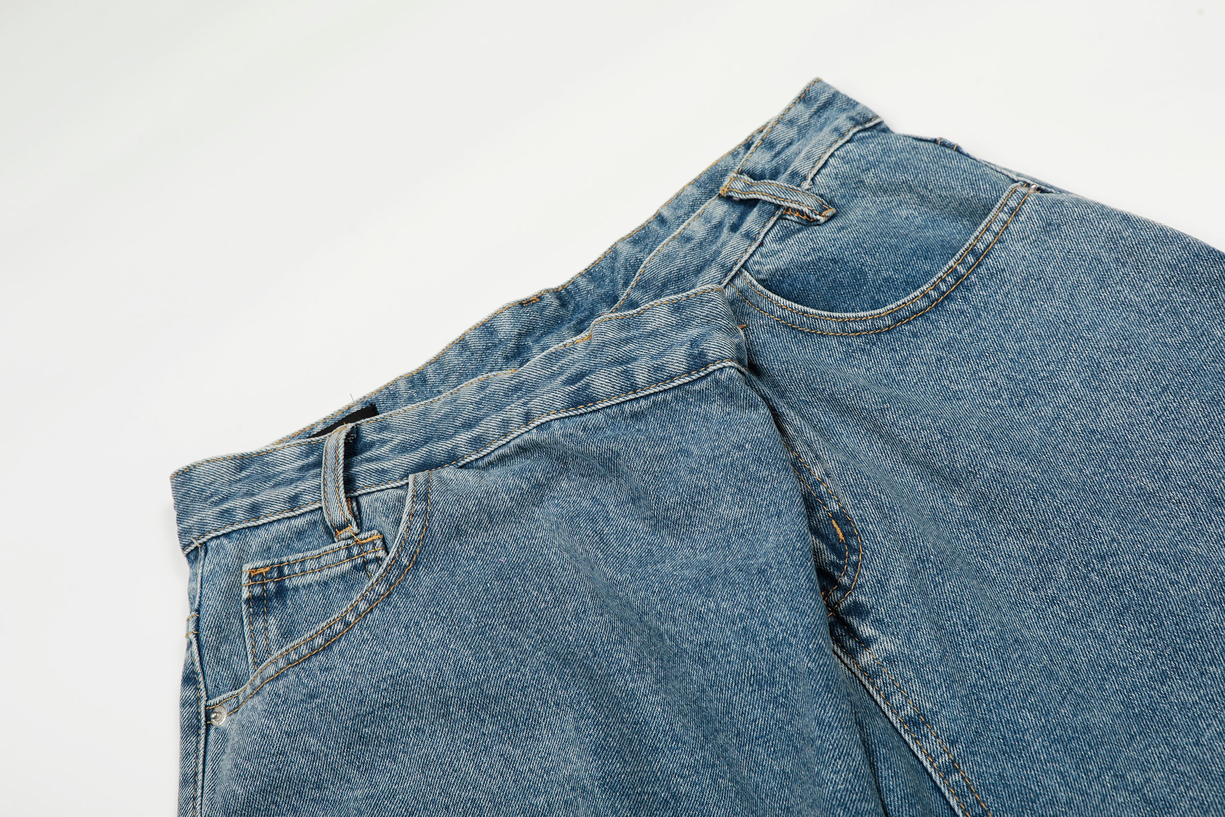 DONOTLOGO Urban Heritage Collection | Unisex Oversized Deconstructed Denim | Retro Aesthetic High-Rise Wide-Leg Bottoms with Authentic Diagonal Button & Folded Waist Detail