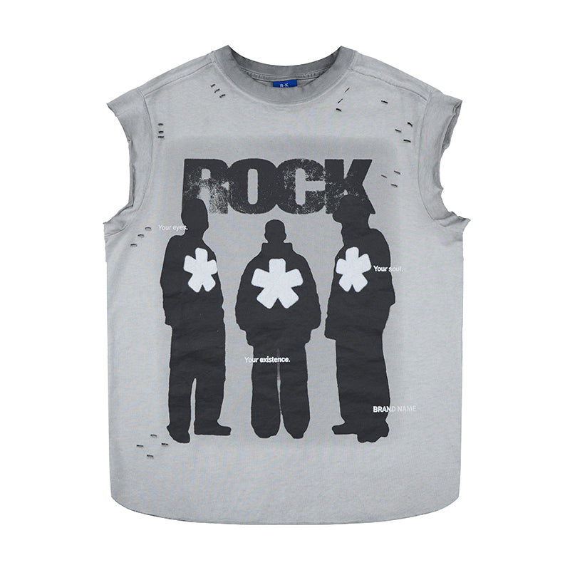 DONOTLOGO ROCK Graphic Distressed Tank Top | Washed, Oversized Sleeveless Tee for Men | Summer Must-Have