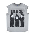 DONOTLOGO ROCK Graphic Distressed Tank Top | Washed, Oversized Sleeveless Tee for Men | Summer Must-Have