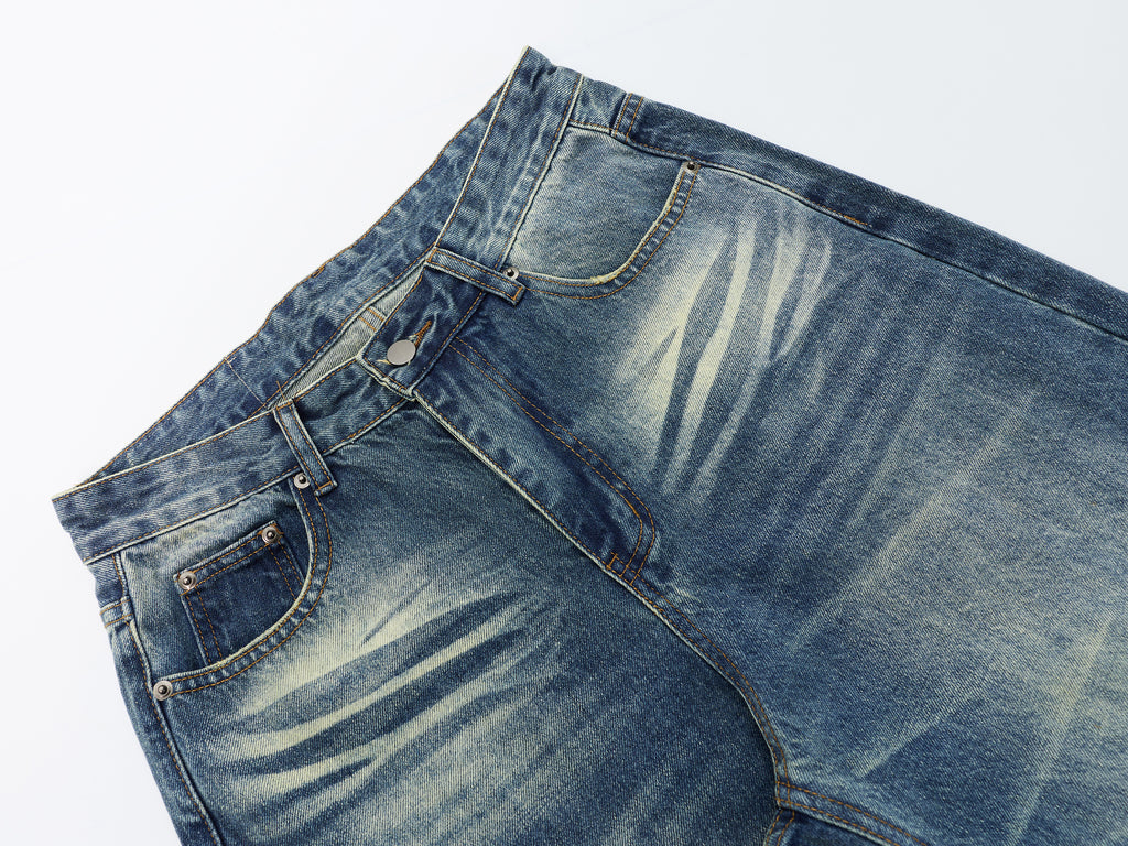 DONOTLOGO Oversized Vintage Wash Denim Jeans - Unisex Baggy Trousers with Distressed Whisker Effect - Edgy Streetwear Bottom with Wide Leg Silhouette & Raw Hem