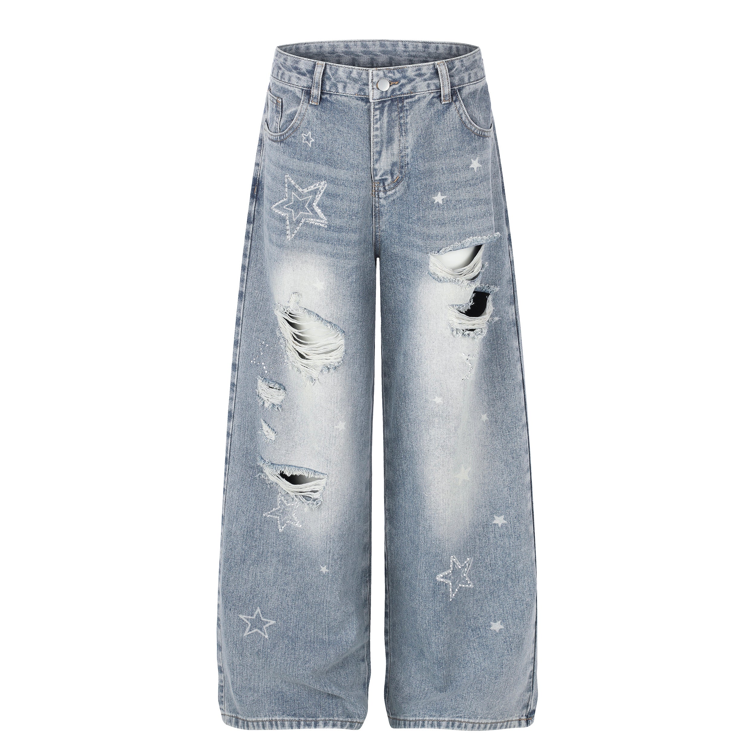DONOTLOGO Urban Edge Collection | Unisex Relaxed Fit Denim Jeans | Bold Star Embroidery & Ripped Wash Finish with Classic Cotton Denim Fabric