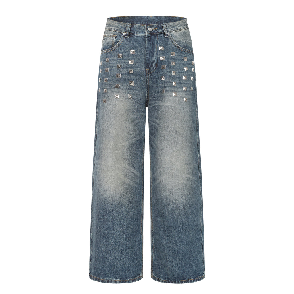 DONOTLOGO Deconstructed Black Baggy Denim Pants | Unisex Y2K Wide Leg Trousers with Bold Metal Studs | High Street Relaxed Fit Bottoms