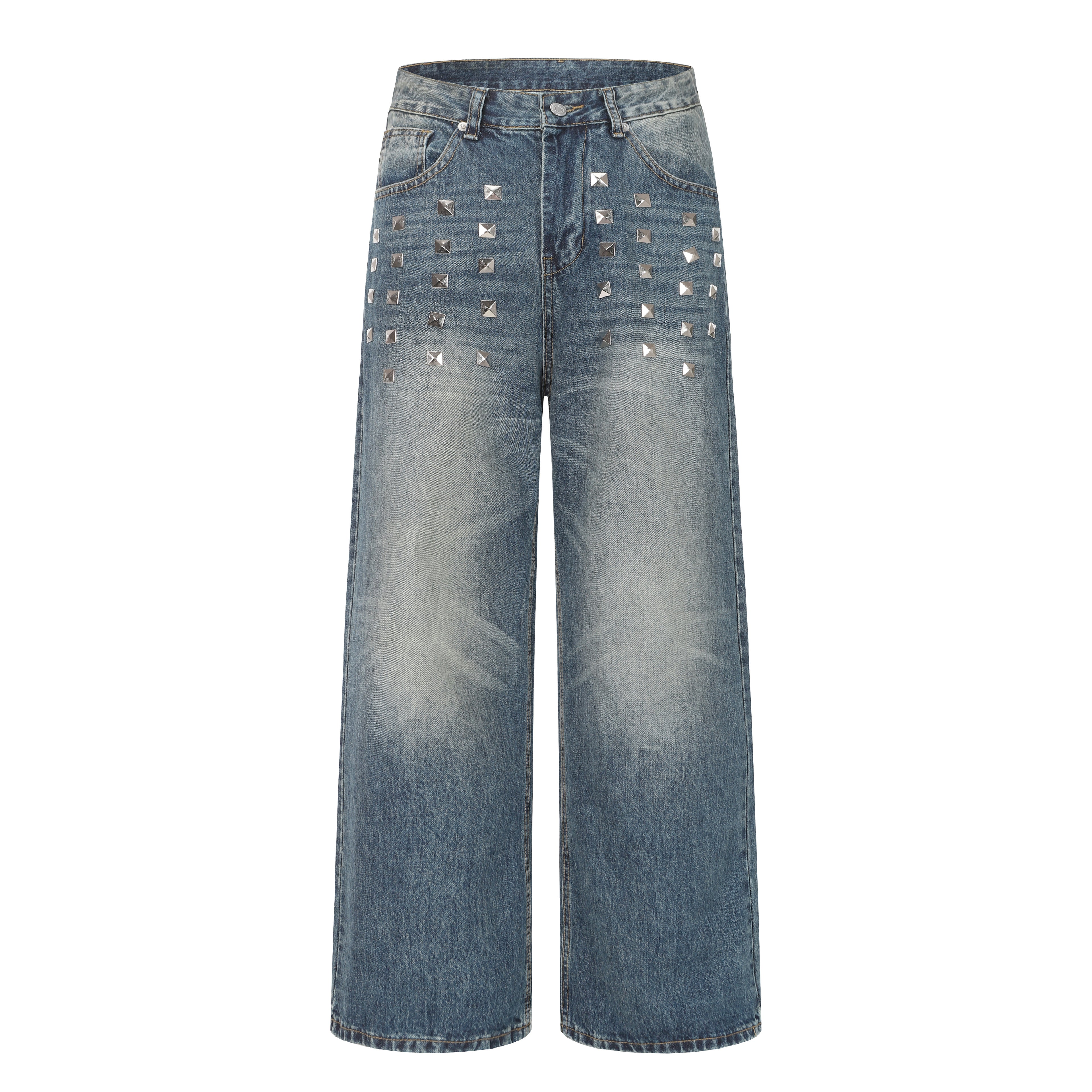 DONOTLOGO Deconstructed Black Baggy Denim Pants | Unisex Y2K Wide Leg Trousers with Bold Metal Studs | High Street Relaxed Fit Bottoms