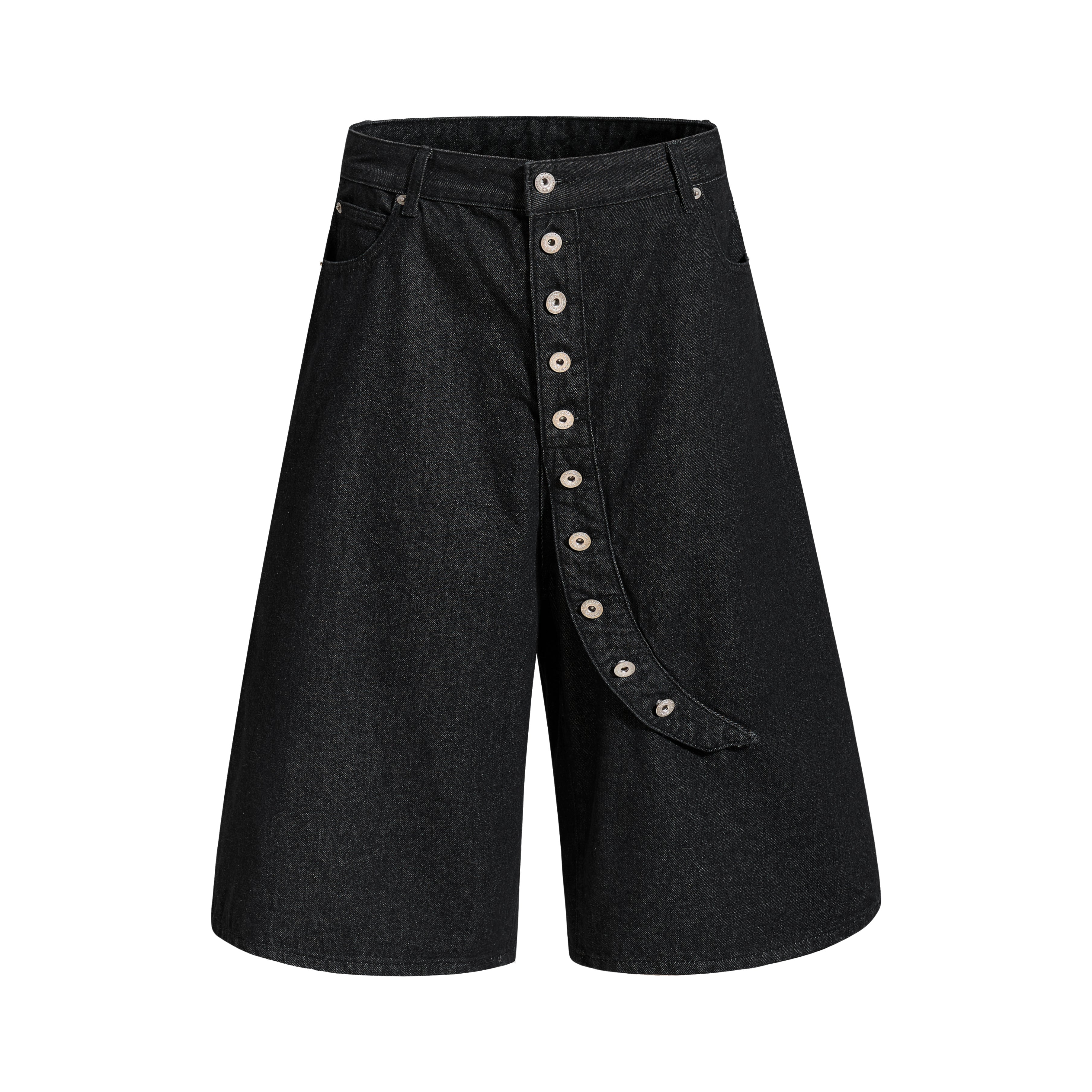 DONOTLOGO Deconstructed Diagonal Fly Denim Shorts | Unisex Oversized Wide-Leg Capris | High Street Raw Edge Design