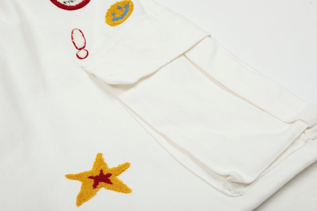 DONOTLOGO Unisex “Stay Childlike” Cargo Shorts | Star, Smiley & Puppy Patches | High-Waist, Multi-Pocket | Summer Streetwear Must-Have