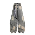 DONOTLOGO "Arc Seam" Distressed Denim - American High Street Baggy Jeans with Contrast Wash & Bandana Belt - Oversized Wide Leg Trousers