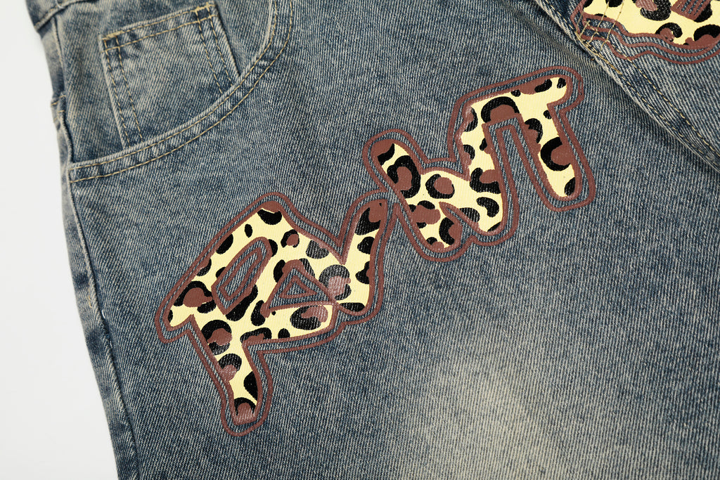 DONOTLOGO Urban Streetwear Collection | Unisex Relaxed Silhouette Jeans | Bold Leopard Star Motif & Soft Denim Fabric