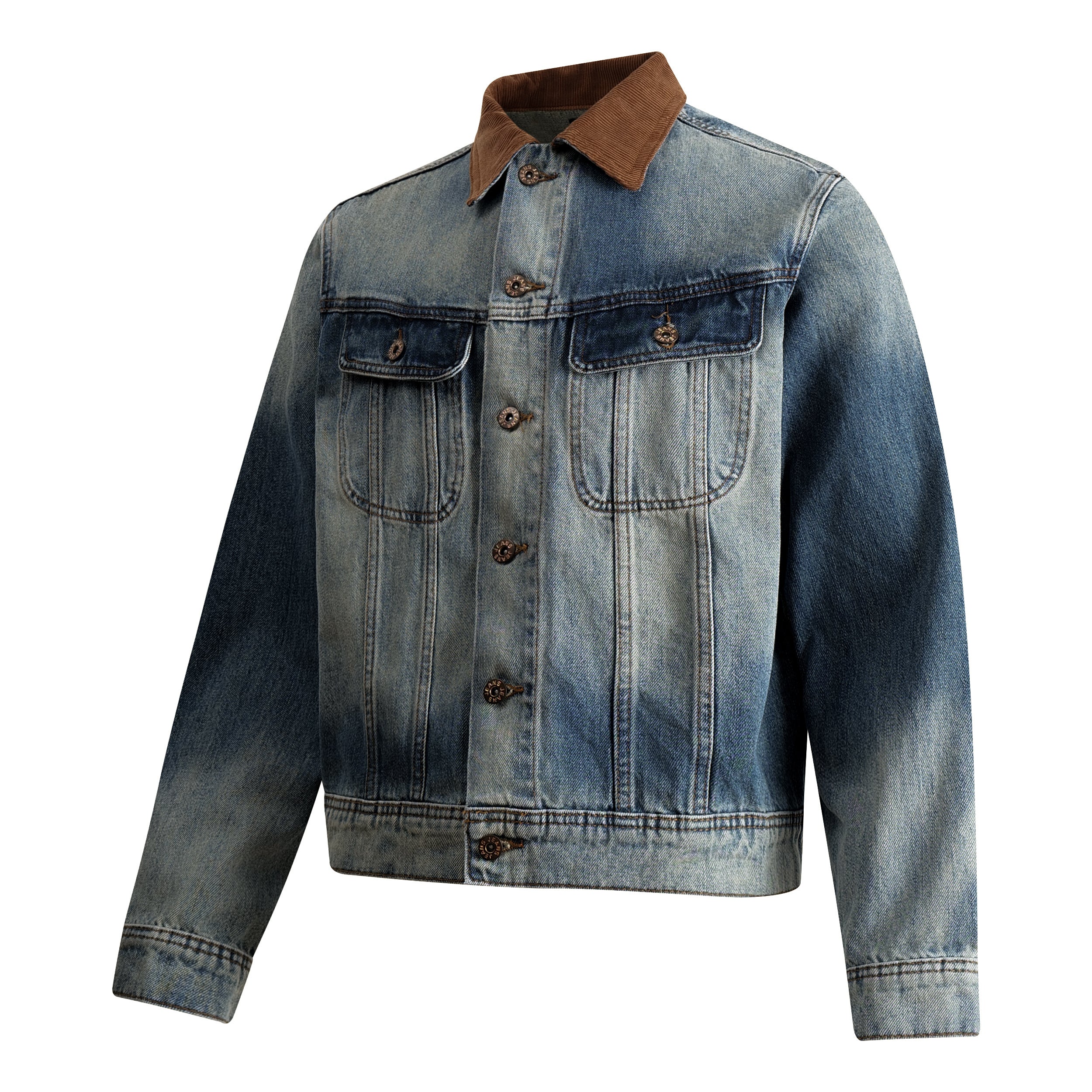 Unisex Washed Blue Corduroy Vintage Jacket
