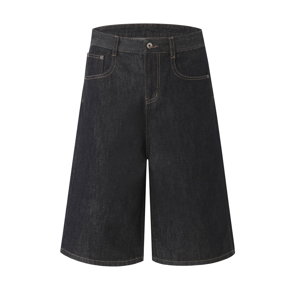 DONOTLOGO Retro Black Raw Denim Shorts | Unisex Y2K Wide Leg Trousers with Minimalist Design | High Street Relaxed Fit Bottoms