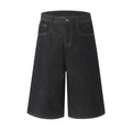 DONOTLOGO Retro Black Raw Denim Shorts | Unisex Y2K Wide Leg Trousers with Minimalist Design | High Street Relaxed Fit Bottoms