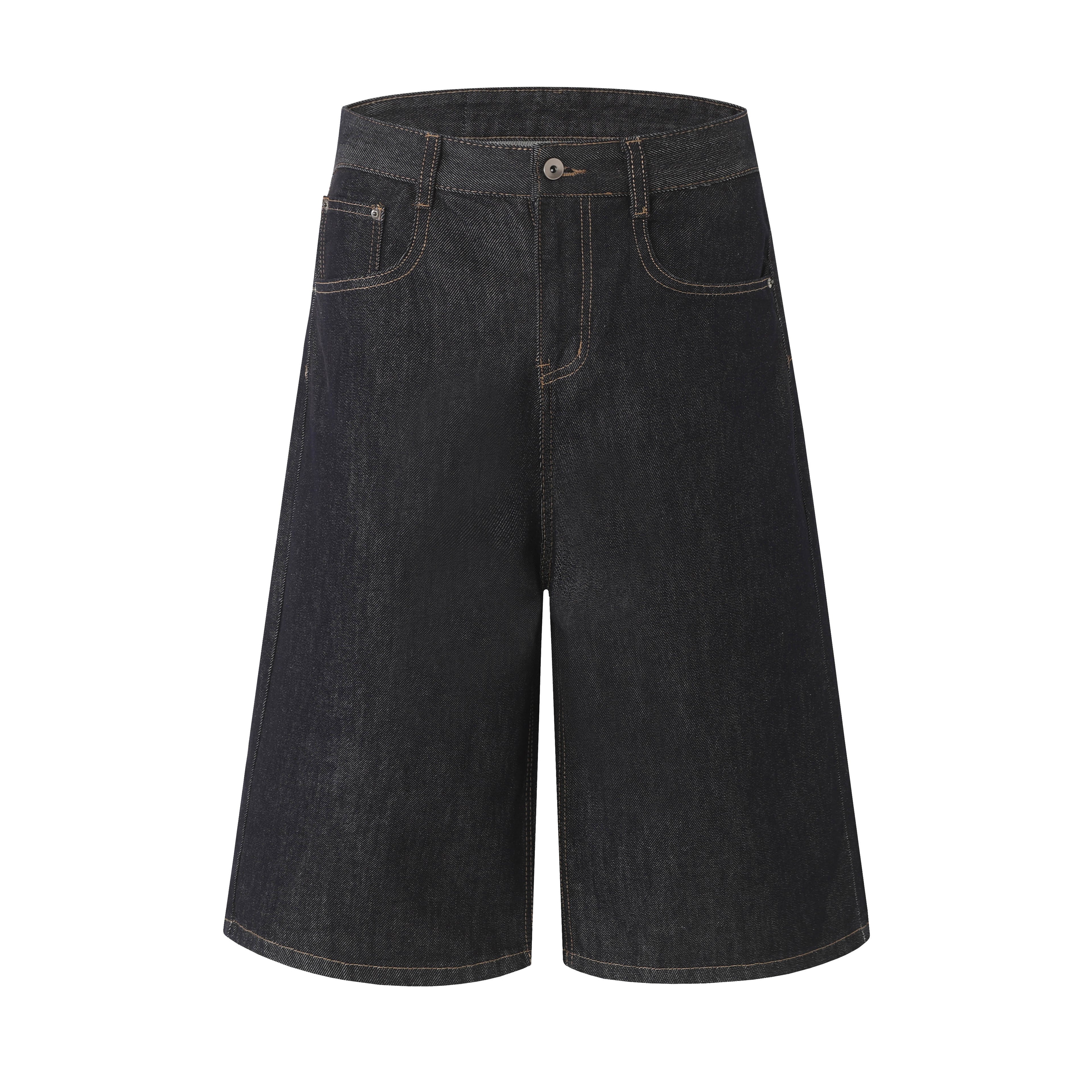 DONOTLOGO Retro Black Raw Denim Shorts | Unisex Y2K Wide Leg Trousers with Minimalist Design | High Street Relaxed Fit Bottoms