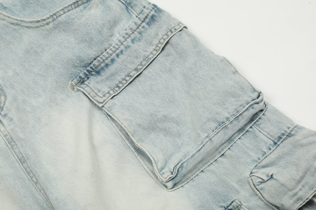 Unisex Vintage Washed Multi-Pocket Denim Cargo Pants