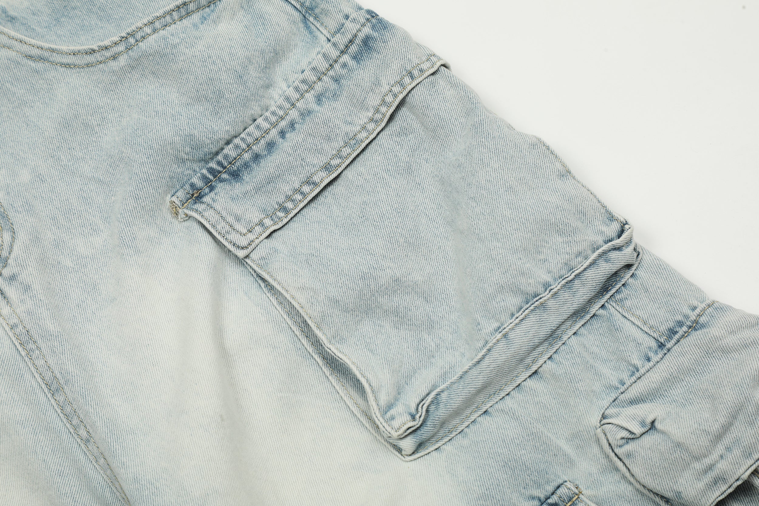 Unisex Vintage Washed Multi-Pocket Denim Cargo Pants