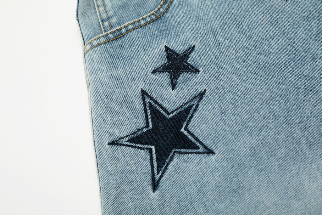 DONOTLOGO Urban Streetwear Collection | Unisex Relaxed Silhouette Jeans | Bold Number & Star Motif & Soft Denim Fabric