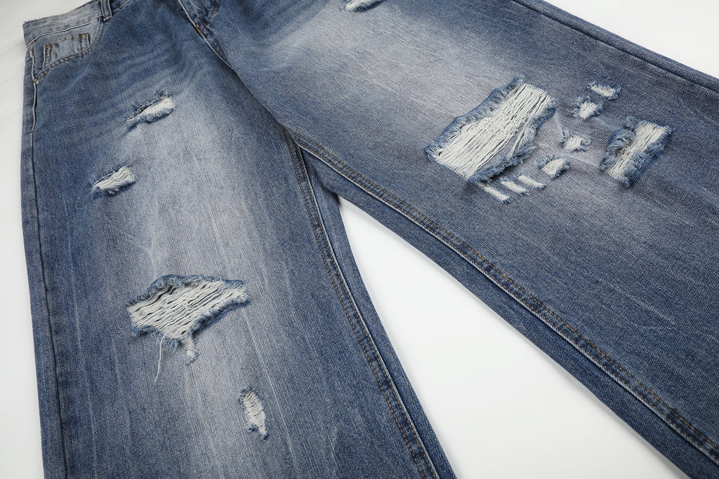 DONOTLOGO Urban Edge Collection | Unisex Relaxed Fit Denim Jeans | Bold Cat Whisker Seaming & Faded Wash Finish with Classic Cotton Denim Fabric