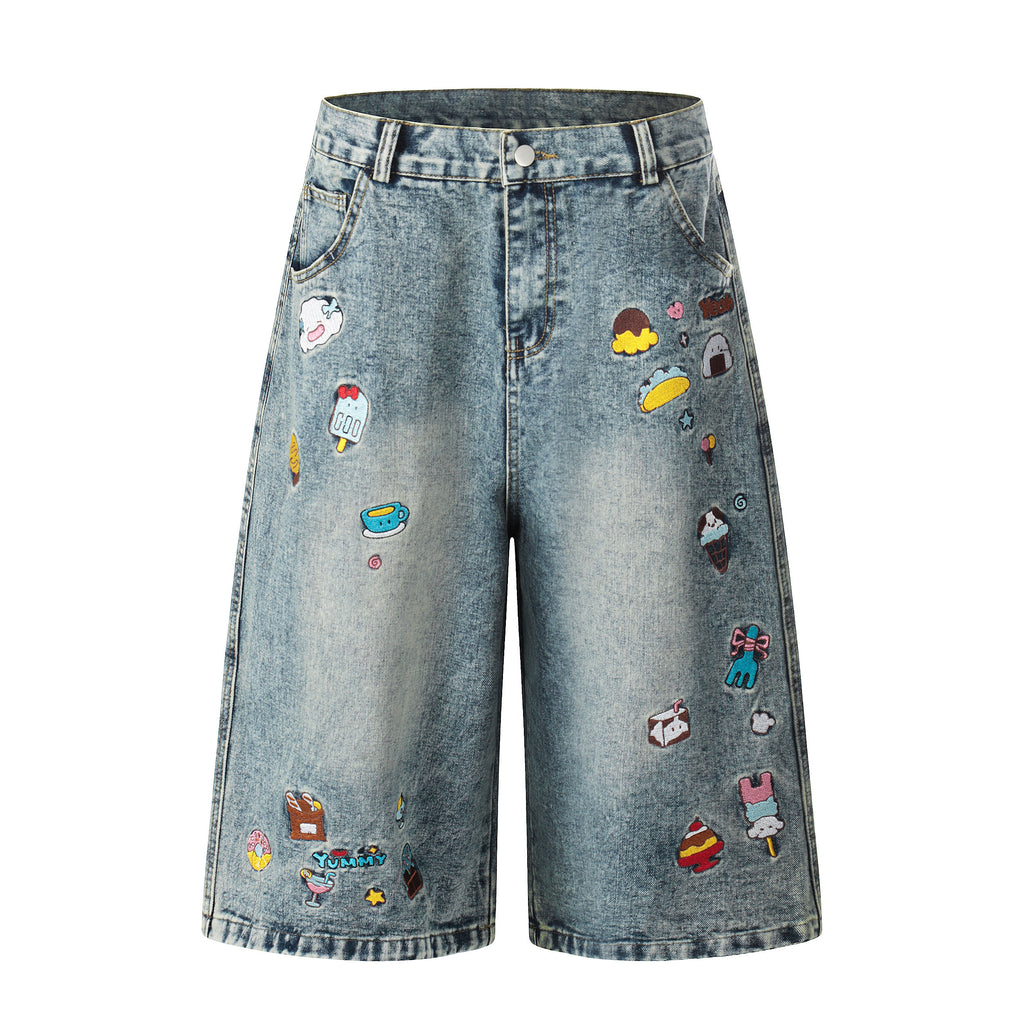 Unisex Cartoon Embroidered Denim