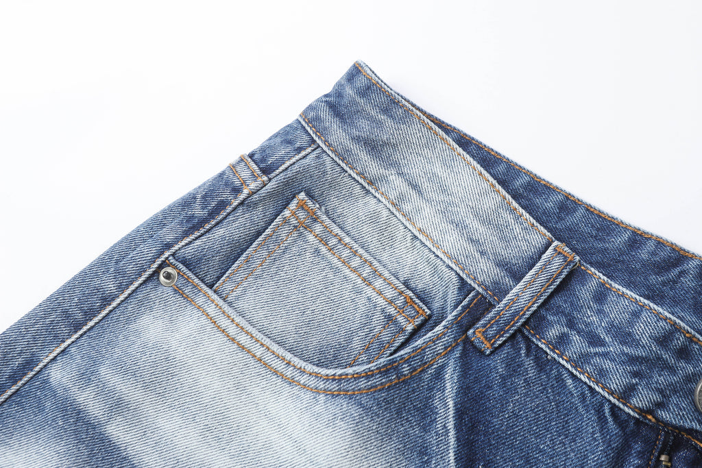 DONOTLOGO Retro Blue Baggy Denim Pants | Unisex Y2K Wide Leg Trousers with Natural Whiskering & Fade | High Street Relaxed Fit Bottoms