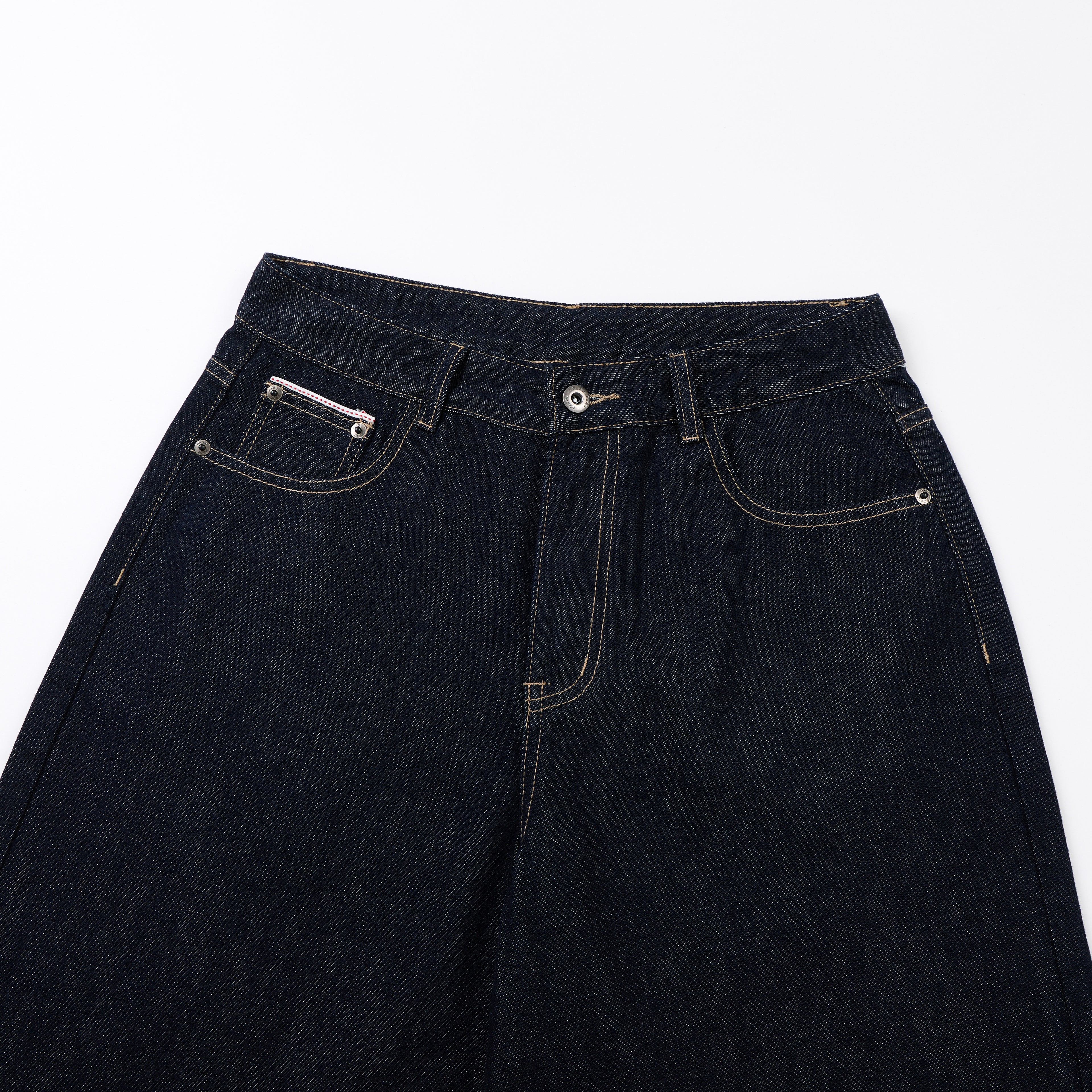 DONOTLOGO Retro Black Raw Denim Shorts | Unisex Y2K Wide Leg Trousers with Minimalist Design | High Street Relaxed Fit Bottoms