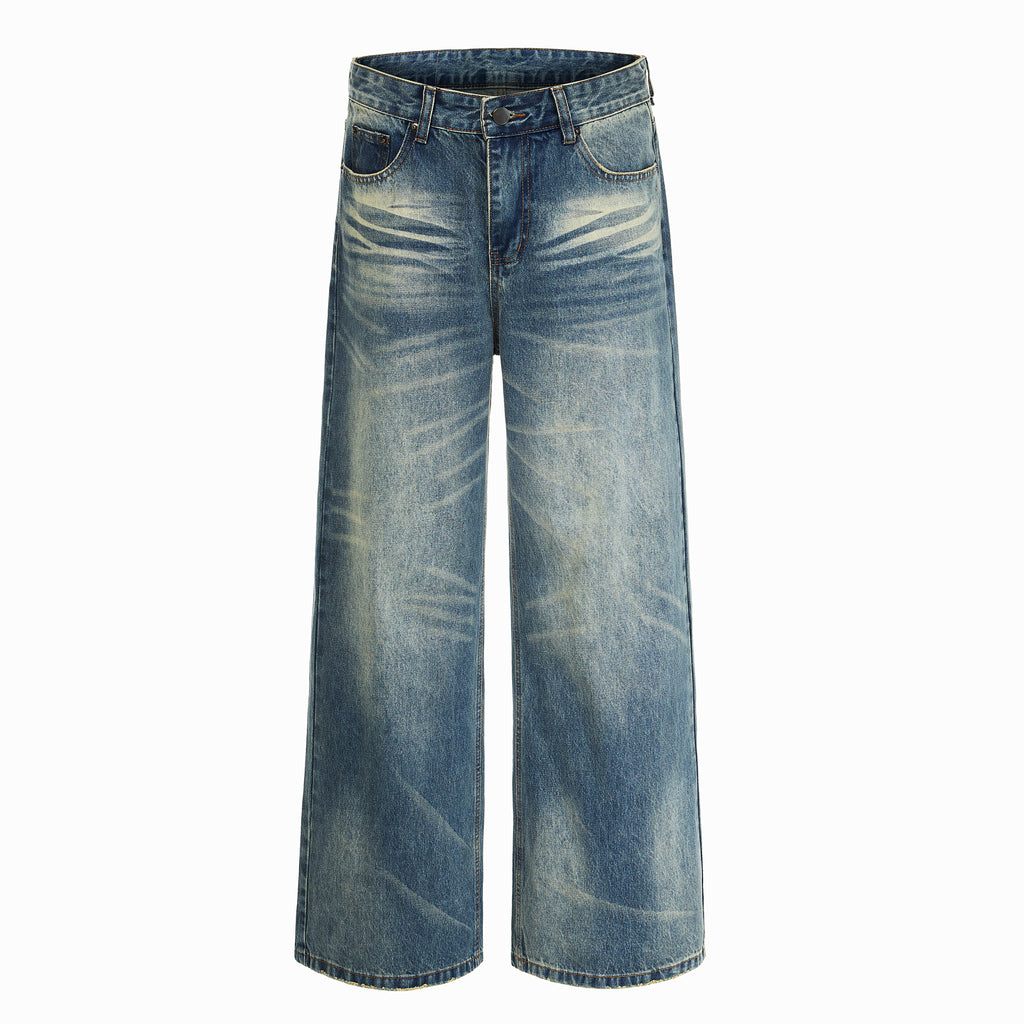 DONOTLOGO Oversized Vintage Wash Denim Jeans - Unisex Baggy Trousers with Distressed Whisker Effect - Edgy Streetwear Bottom with Wide Leg Silhouette & Raw Hem