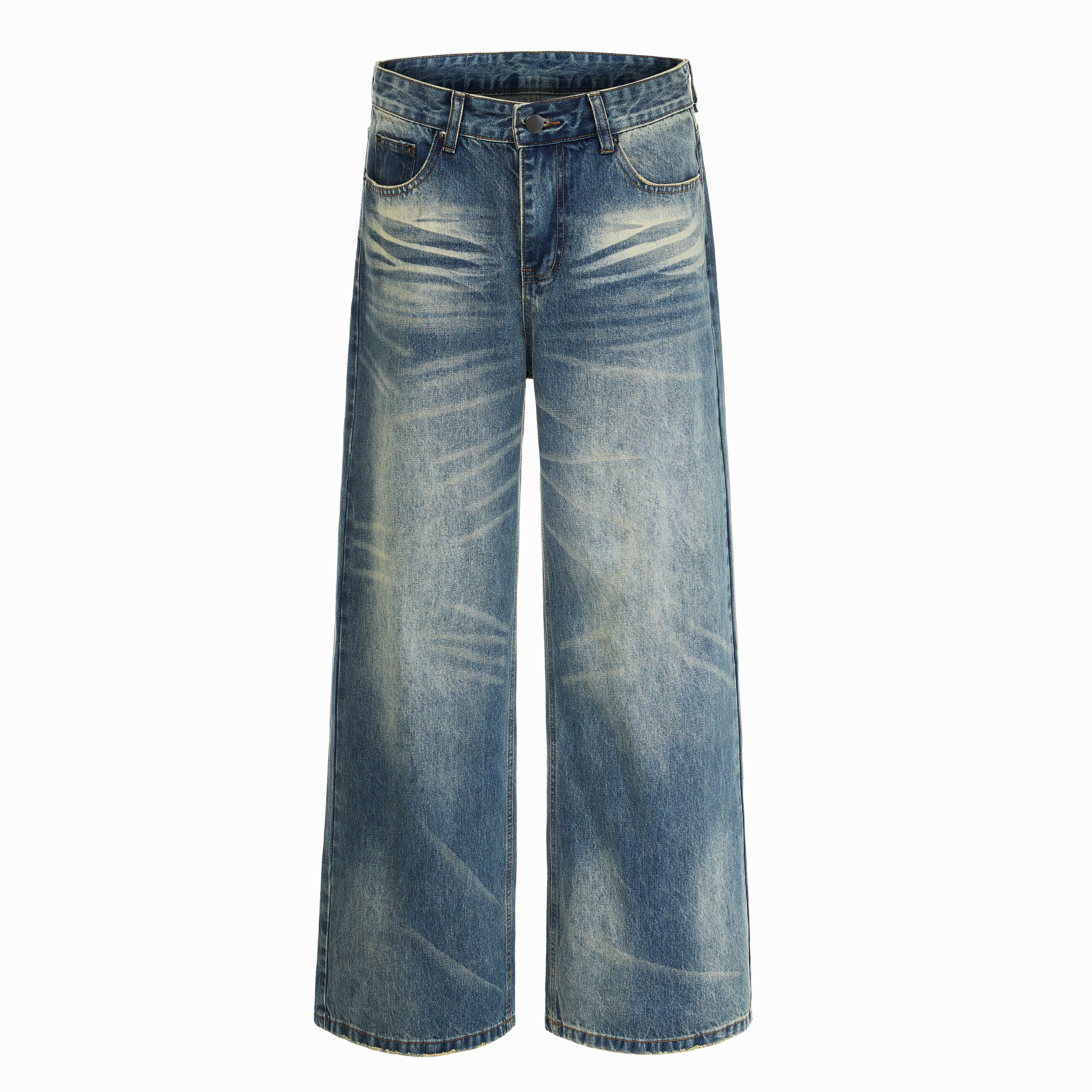 DONOTLOGO Oversized Vintage Wash Denim Jeans - Unisex Baggy Trousers with Distressed Whisker Effect - Edgy Streetwear Bottom with Wide Leg Silhouette & Raw Hem
