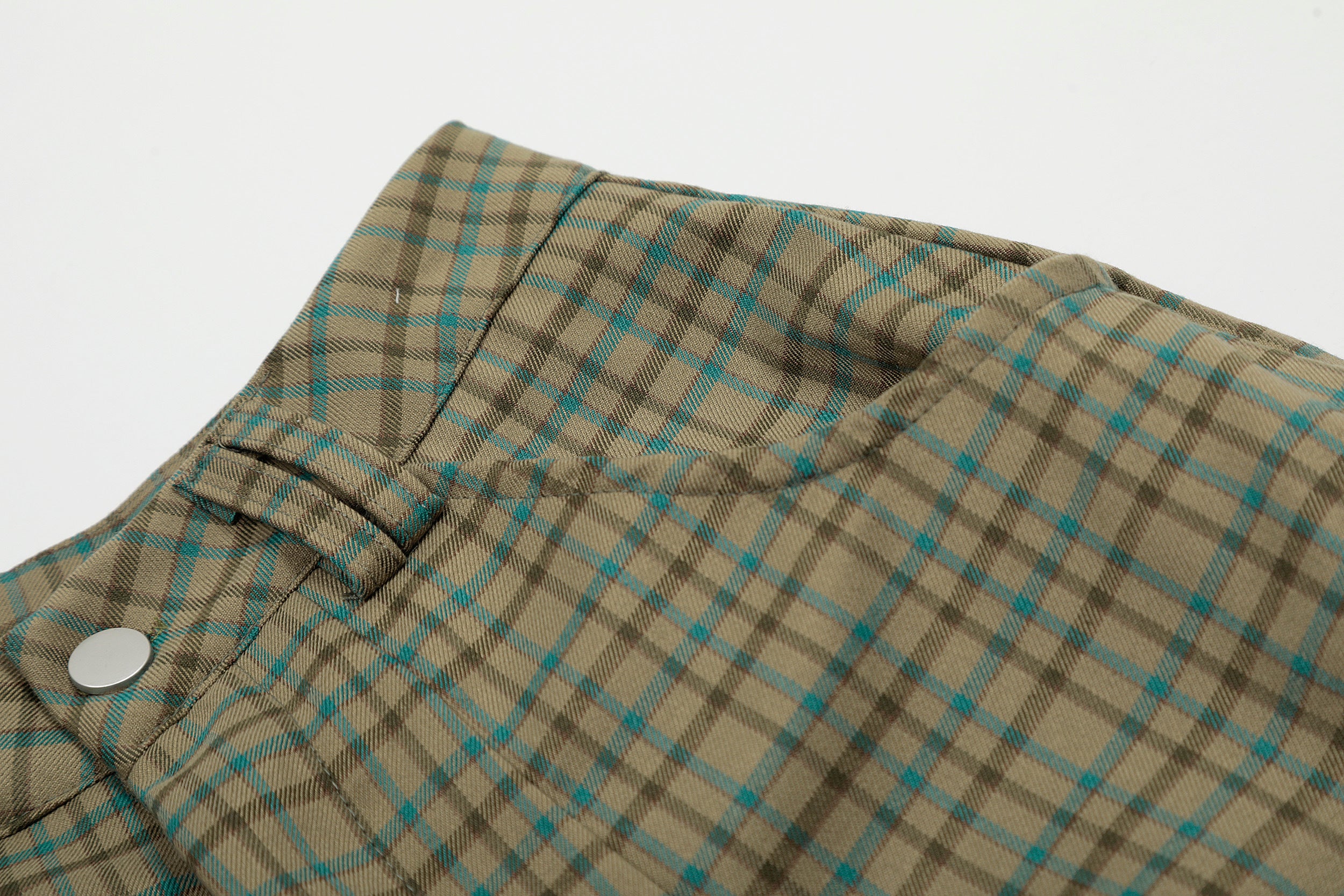 Unisex Green Plaid Patchwork Cargo Pants with Large Pockets