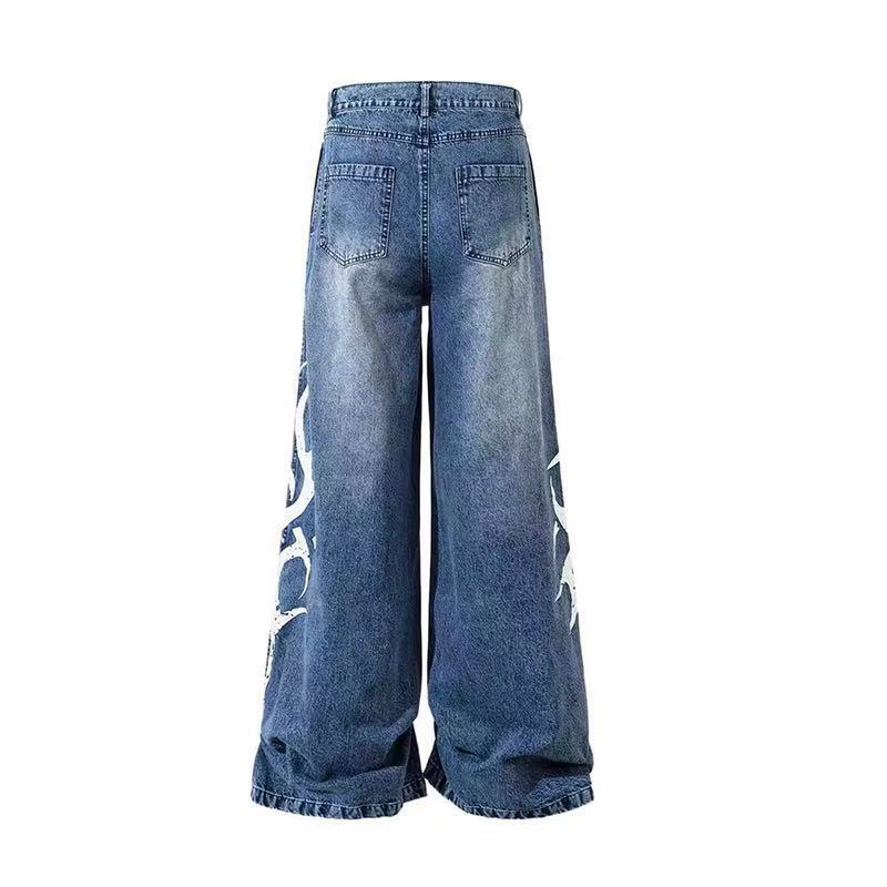 DONOTLOGO "Totem Fade" Baggy Denim - American High-Street Wide Leg Jeans with Distressed Tribal Print - Statement Streetwear Pants