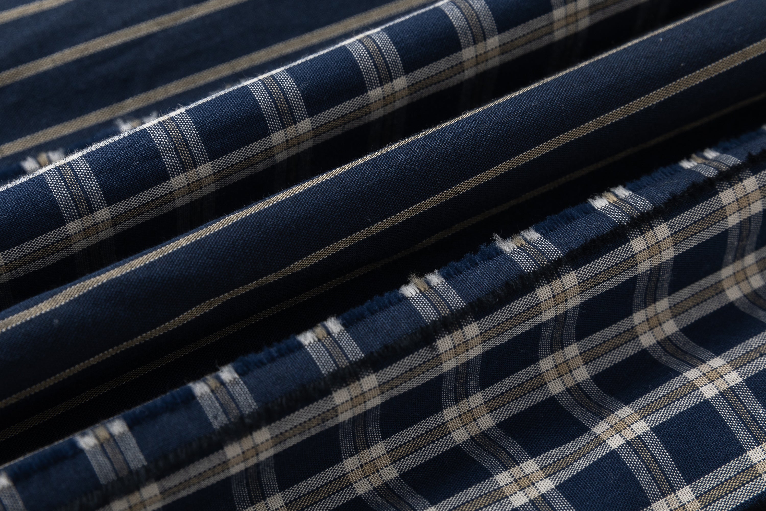 DONOTLOGO Unisex Japanese Retro Patchwork Shirt | Dark Blue Stripes & Plaid | Loose Fit Summer Must-Have