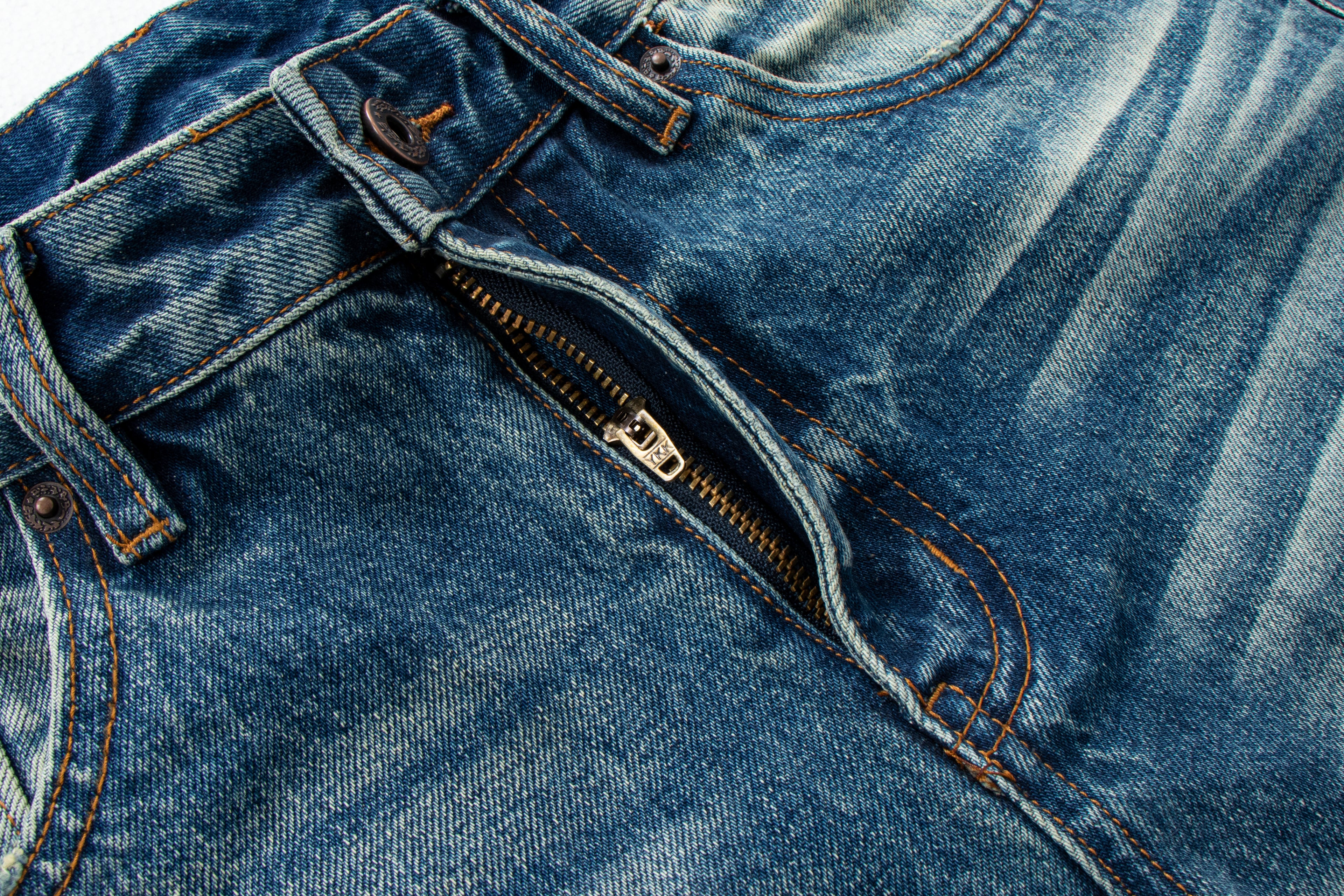 Vintage Distressed Straight-Leg Denim Jeans