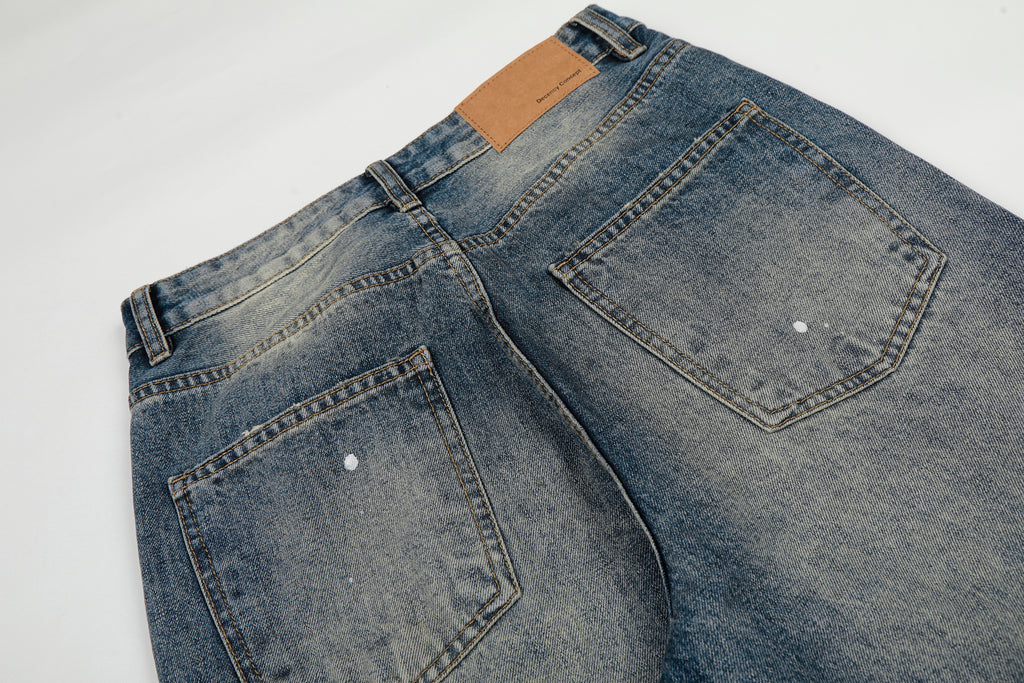 DONOTLOGO Urban Heritage Collection | Unisex Oversized Washed Denim | Retro Aesthetic High-Rise Wide-Leg Bottoms with Authentic Cat Whisker & Splatter Detail
