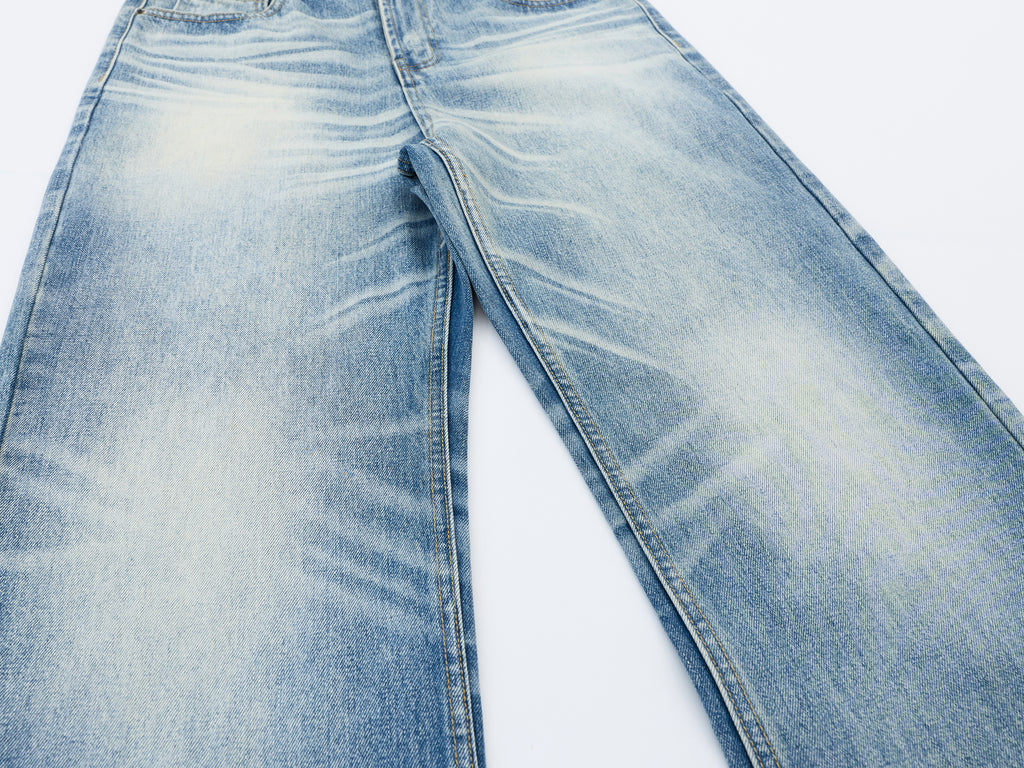 DONOTLOGO Oversized Light Wash Denim Jeans - Unisex Baggy Trousers with Distressed Whisker Effect - Edgy Streetwear Bottom with Wide Leg Silhouette & Raw Hem