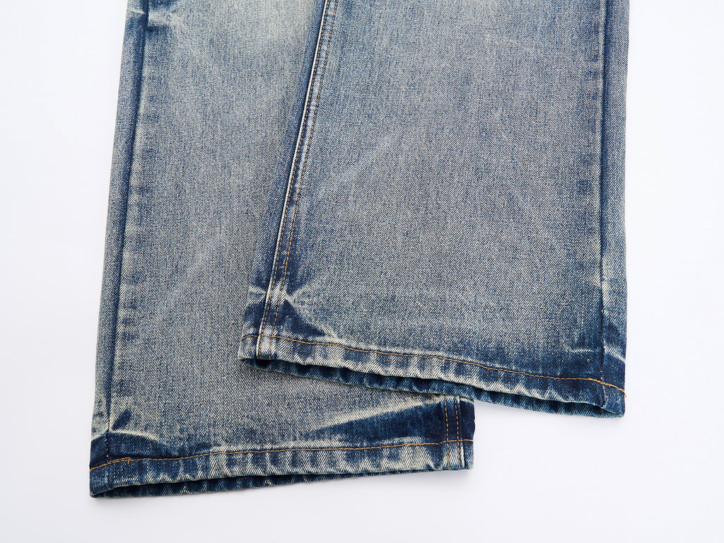 DONOTLOGO Oversized Light Wash Denim Jeans - Unisex Baggy Trousers with Distressed Whisker Effect - Edgy Streetwear Bottom with Wide Leg Silhouette & Raw Hem