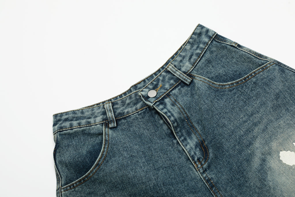 Unisex Floral Print Design Denim Jeans